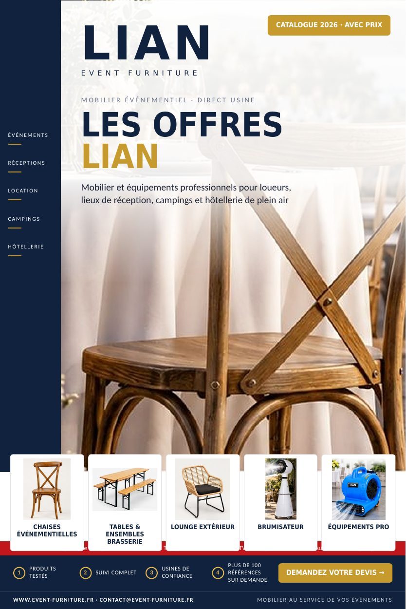 Catalogue Les Offres LIAN 2026 : mobilier événementiel direct usine